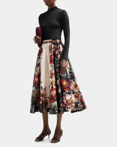 Alice + Olivia Chara Turtleneck Floral Flare Skirt Midi Dress | Thumbnail 4 Alice + Olivia Chara Turtleneck Floral Flare Skirt Midi Dress | Thumbnail 4