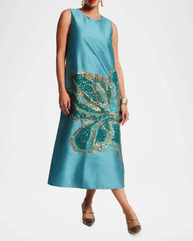 Frances Valentine Alice Sequin Floral Trapeze Midi Dress | Thumbnail 2 Frances Valentine Alice Sequin Floral Trapeze Midi Dress | Thumbnail 2