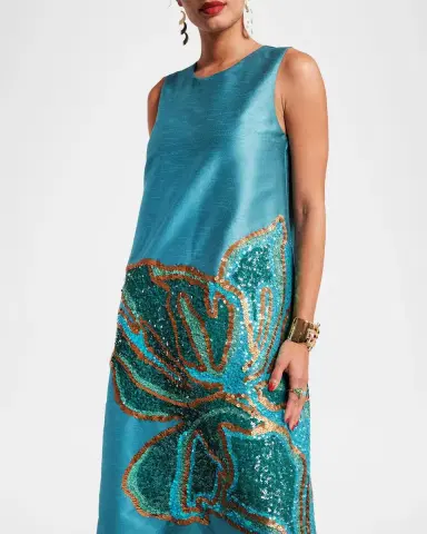 Frances Valentine Alice Sequin Floral Trapeze Midi Dress | Thumbnail 4 Frances Valentine Alice Sequin Floral Trapeze Midi Dress | Thumbnail 4