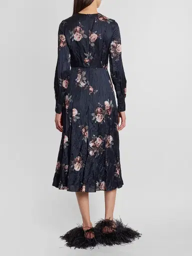 Erdem Women's Floral Crushed Satin Crewneck Midi Dress | Thumbnail 3 Erdem Women's Floral Crushed Satin Crewneck Midi Dress | Thumbnail 3