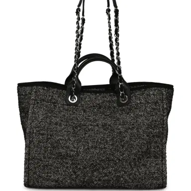 Chanel Chanel Medium Deauville Shopping Tote Black, White Wool, Leather Silver Hardware | Thumbnail 4 Chanel Chanel Medium Deauville Shopping Tote Black, White Wool, Leather Silver Hardware | Thumbnail 4