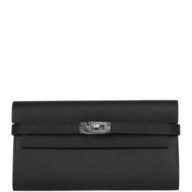 HERMÈS Hermes Kelly Long Wallet Black Epsom Palladium Hardware | Thumbnail 1 HERMÈS Hermes Kelly Long Wallet Black Epsom Palladium Hardware | Thumbnail 1