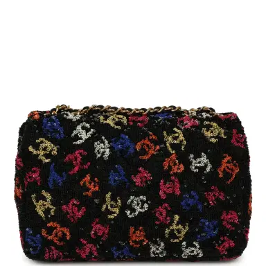 Chanel Pre-owned Chanel Mini Rectangular Flap Bag Black, Multi Sequin Gold Hardware | Thumbnail 4 Chanel Pre-owned Chanel Mini Rectangular Flap Bag Black, Multi Sequin Gold Hardware | Thumbnail 4
