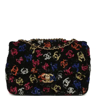 Chanel Pre-owned Chanel Mini Rectangular Flap Bag Black, Multi Sequin Gold Hardware | Thumbnail 1 Chanel Pre-owned Chanel Mini Rectangular Flap Bag Black, Multi Sequin Gold Hardware | Thumbnail 1