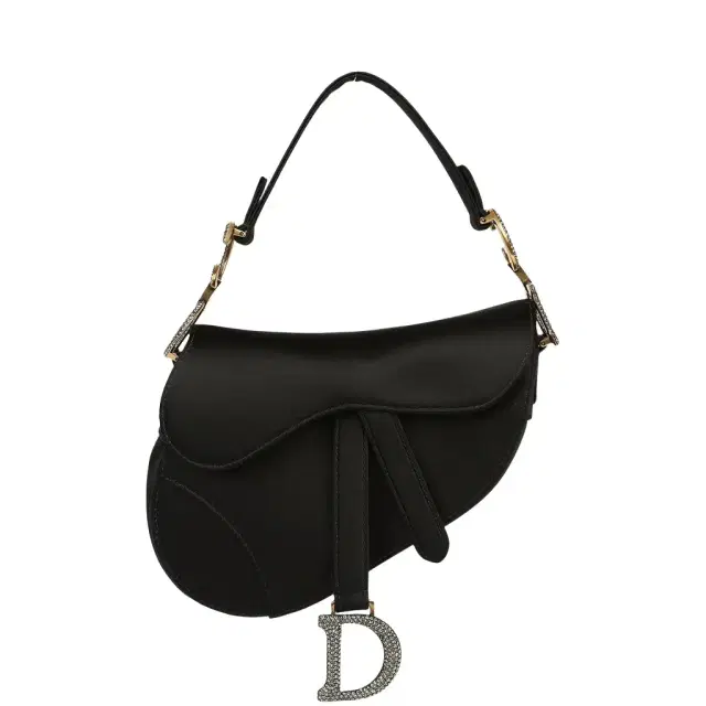 Pre-owned Christian Dior Mini Saddle Bag Black Satin, Crystals Gold Hardware Pre-owned Christian Dior Mini Saddle Bag Black Satin, Crystals Gold Hardware