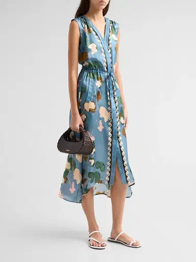 Johnny Was Women's Axelle Floral Satin Midi Dress | Thumbnail 4 Johnny Was Women's Axelle Floral Satin Midi Dress | Thumbnail 4
