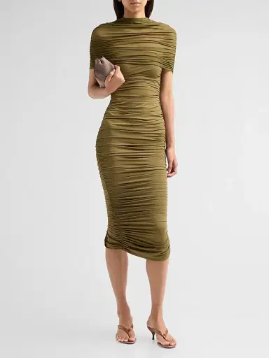 SEROYA Women's Roberta Ruched Mesh Midi Dress | Thumbnail 2 SEROYA Women's Roberta Ruched Mesh Midi Dress | Thumbnail 2