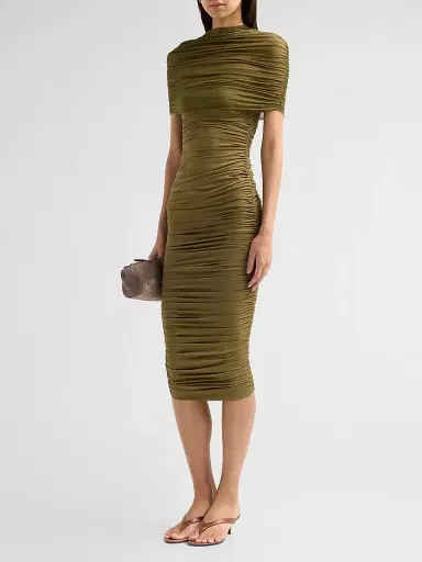 SEROYA Women's Roberta Ruched Mesh Midi Dress | Thumbnail 4 SEROYA Women's Roberta Ruched Mesh Midi Dress | Thumbnail 4
