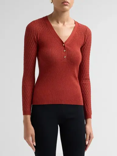 Elie Tahari Women's The Yusra Henley Sweater | Thumbnail 4 Elie Tahari Women's The Yusra Henley Sweater | Thumbnail 4