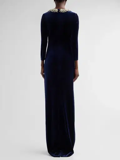 Teri Jon by Rickie Freeman Women's Velvet Jewel Collar Drape Gown | Thumbnail 3 Teri Jon by Rickie Freeman Women's Velvet Jewel Collar Drape Gown | Thumbnail 3