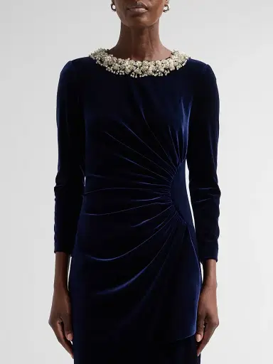 Teri Jon by Rickie Freeman Women's Velvet Jewel Collar Drape Gown | Thumbnail 5 Teri Jon by Rickie Freeman Women's Velvet Jewel Collar Drape Gown | Thumbnail 5