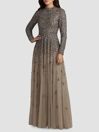 Mac Duggal Women's Beaded Mesh Mock Turtleneck Gown | Thumbnail 2 Mac Duggal Women's Beaded Mesh Mock Turtleneck Gown | Thumbnail 2