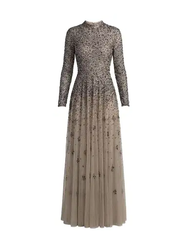 Mac Duggal Women's Beaded Mesh Mock Turtleneck Gown | Thumbnail 1 Mac Duggal Women's Beaded Mesh Mock Turtleneck Gown | Thumbnail 1