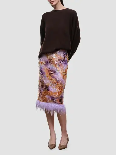 Staud Women's Fen Sequinned Feather-Trim Midi Skirt | Thumbnail 2 Staud Women's Fen Sequinned Feather-Trim Midi Skirt | Thumbnail 2
