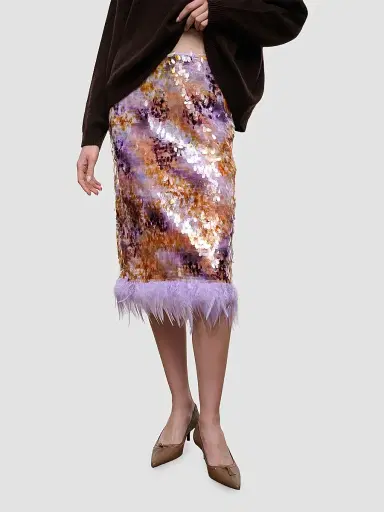 Staud Women's Fen Sequinned Feather-Trim Midi Skirt | Thumbnail 4 Staud Women's Fen Sequinned Feather-Trim Midi Skirt | Thumbnail 4
