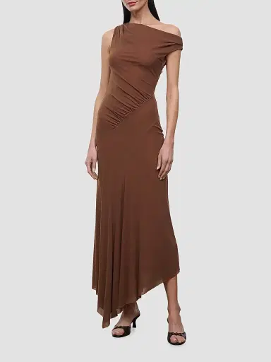 Staud Women's Amaris Ruched Mesh Asymmetric Maxi Dress | Thumbnail 2 Staud Women's Amaris Ruched Mesh Asymmetric Maxi Dress | Thumbnail 2