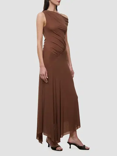 Staud Women's Amaris Ruched Mesh Asymmetric Maxi Dress | Thumbnail 4 Staud Women's Amaris Ruched Mesh Asymmetric Maxi Dress | Thumbnail 4