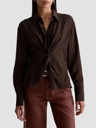 AG Jeans Women's Bel Ruched Silk-Blend Blouse | Thumbnail 4 AG Jeans Women's Bel Ruched Silk-Blend Blouse | Thumbnail 4