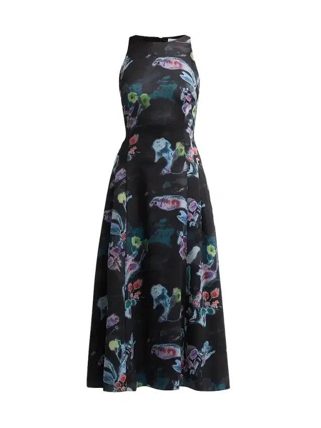 Women's Floral Twill Midi-Dress Women's Floral Twill Midi-Dress