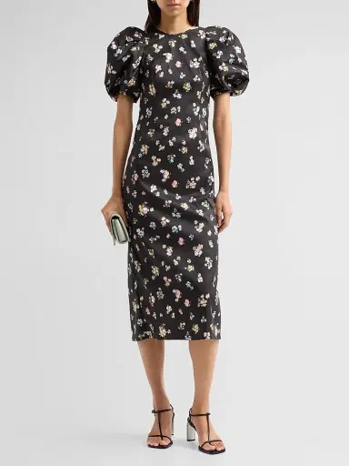 Kika Vargas Women's Anja Floral Taffeta Crewneck Midi-Dress | Thumbnail 2 Kika Vargas Women's Anja Floral Taffeta Crewneck Midi-Dress | Thumbnail 2