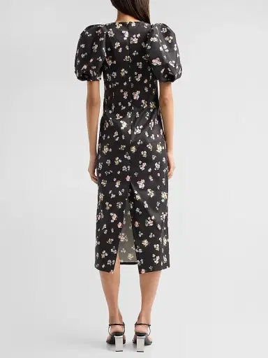 Kika Vargas Women's Anja Floral Taffeta Crewneck Midi-Dress | Thumbnail 3 Kika Vargas Women's Anja Floral Taffeta Crewneck Midi-Dress | Thumbnail 3