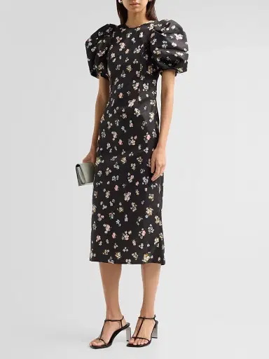 Kika Vargas Women's Anja Floral Taffeta Crewneck Midi-Dress | Thumbnail 4 Kika Vargas Women's Anja Floral Taffeta Crewneck Midi-Dress | Thumbnail 4