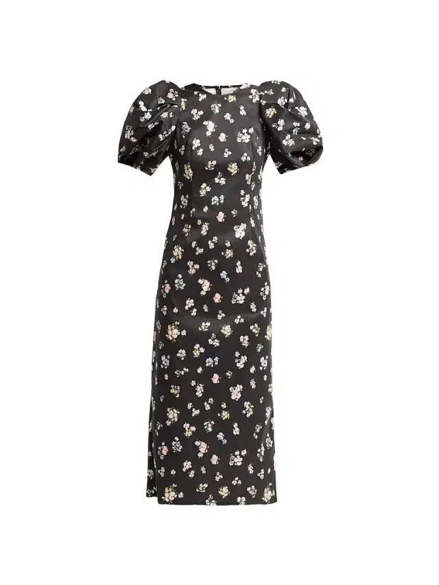 Women's Anja Floral Taffeta Crewneck Midi-Dress Women's Anja Floral Taffeta Crewneck Midi-Dress
