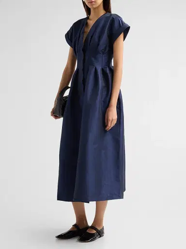 Kika Vargas Women's Tsige Taffeta A-Line Midi-Shirtdress | Thumbnail 4 Kika Vargas Women's Tsige Taffeta A-Line Midi-Shirtdress | Thumbnail 4