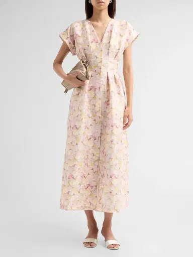 Kika Vargas Women's Tsige Peony Print Taffeta Midi Dress | Thumbnail 2 Kika Vargas Women's Tsige Peony Print Taffeta Midi Dress | Thumbnail 2
