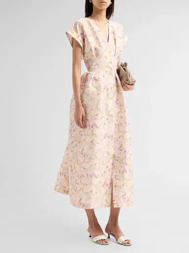 Kika Vargas Women's Tsige Peony Print Taffeta Midi Dress | Thumbnail 4 Kika Vargas Women's Tsige Peony Print Taffeta Midi Dress | Thumbnail 4