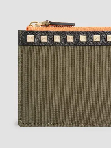 Valentino Garavani Men's Stud Up Coin Purse and Cardholder in Nylon and Grainy Calfskin | Thumbnail 4 Valentino Garavani Men's Stud Up Coin Purse and Cardholder in Nylon and Grainy Calfskin | Thumbnail 4