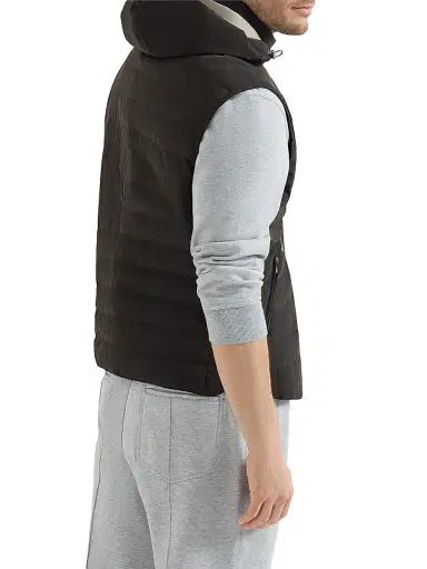 Brunello Cucinelli Men's Bonded Nylon Down Vest with Detachable Hood | Thumbnail 3 Brunello Cucinelli Men's Bonded Nylon Down Vest with Detachable Hood | Thumbnail 3