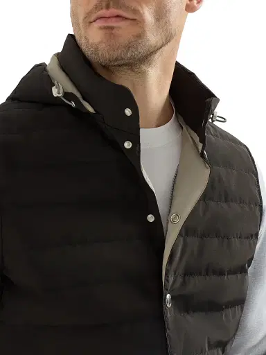 Brunello Cucinelli Men's Bonded Nylon Down Vest with Detachable Hood | Thumbnail 5 Brunello Cucinelli Men's Bonded Nylon Down Vest with Detachable Hood | Thumbnail 5