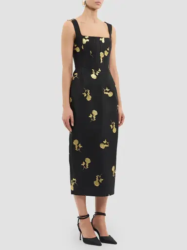 Rebecca Vallance Women's Mariya Metallic Floral Midi-Dress | Thumbnail 4 Rebecca Vallance Women's Mariya Metallic Floral Midi-Dress | Thumbnail 4