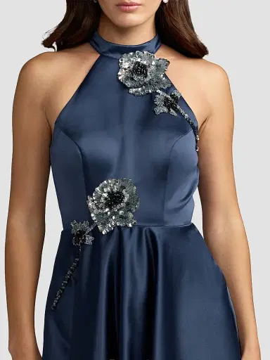 Mac Duggal Women's Satin Sequin Floral A-Line Gown | Thumbnail 4 Mac Duggal Women's Satin Sequin Floral A-Line Gown | Thumbnail 4