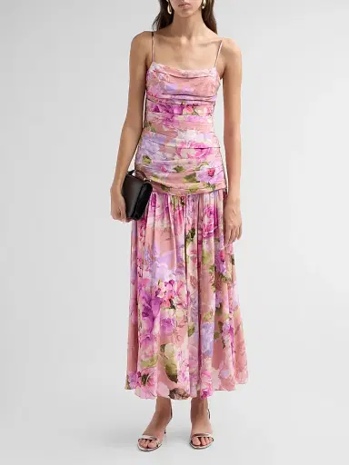 Hemant & Nandita Women's Floral Ruched Drop-Waist Maxi Dress | Thumbnail 2 Hemant & Nandita Women's Floral Ruched Drop-Waist Maxi Dress | Thumbnail 2