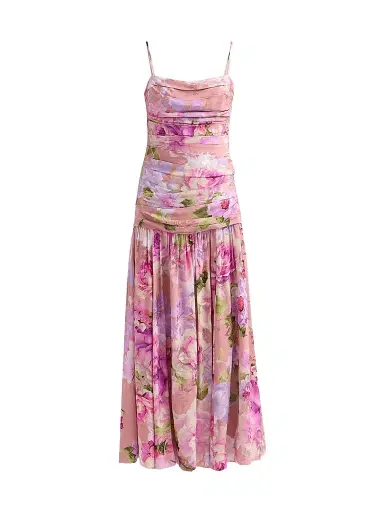 Hemant & Nandita Women's Floral Ruched Drop-Waist Maxi Dress | Thumbnail 1 Hemant & Nandita Women's Floral Ruched Drop-Waist Maxi Dress | Thumbnail 1