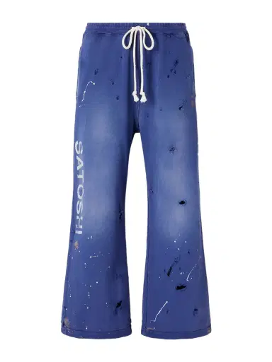 Satoshi Nakamoto Luke Logo-Printed Paint-Splattered Distressed Cotton-Jersey Drawstring Sweatpants - Men | Thumbnail 1 Satoshi Nakamoto Luke Logo-Printed Paint-Splattered Distressed Cotton-Jersey Drawstring Sweatpants - Men | Thumbnail 1
