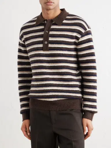 OFFICINE GÉNÉRALE Patchi Striped Wool-Blend Polo Shirt - Men | Thumbnail 3 OFFICINE GÉNÉRALE Patchi Striped Wool-Blend Polo Shirt - Men | Thumbnail 3