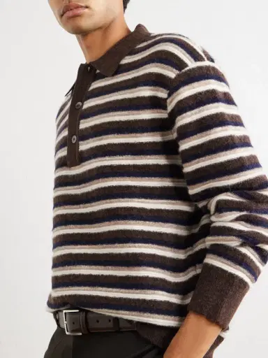 OFFICINE GÉNÉRALE Patchi Striped Wool-Blend Polo Shirt - Men | Thumbnail 5 OFFICINE GÉNÉRALE Patchi Striped Wool-Blend Polo Shirt - Men | Thumbnail 5