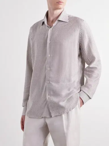 ELEVENTY Striped Lyocell and Cotton-Blend Shirt - Men | Thumbnail 3 ELEVENTY Striped Lyocell and Cotton-Blend Shirt - Men | Thumbnail 3