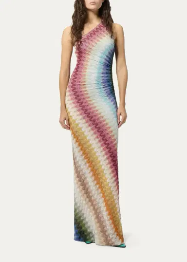 Missoni One-Shoulder Metallic Zigzag Crochet Maxi Dress | Thumbnail 2 Missoni One-Shoulder Metallic Zigzag Crochet Maxi Dress | Thumbnail 2