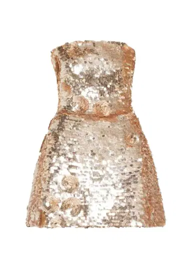 MONIQUE LHUILLIER Flower Applique Strapless Sequined Mini Dress | Thumbnail 1 MONIQUE LHUILLIER Flower Applique Strapless Sequined Mini Dress | Thumbnail 1