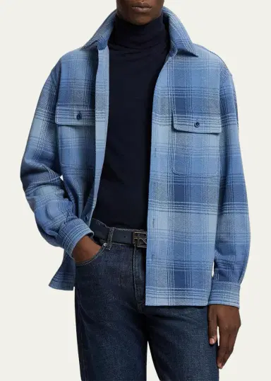 Ralph Lauren Purple Label Men's Plaid Stretch Cotton-Cashmere Shirt | Thumbnail 4 Ralph Lauren Purple Label Men's Plaid Stretch Cotton-Cashmere Shirt | Thumbnail 4