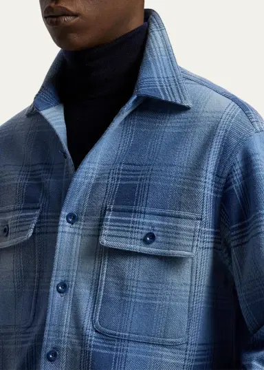 Ralph Lauren Purple Label Men's Plaid Stretch Cotton-Cashmere Shirt | Thumbnail 5 Ralph Lauren Purple Label Men's Plaid Stretch Cotton-Cashmere Shirt | Thumbnail 5