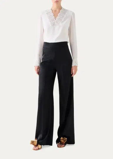 Akris Lace V-Neck Long-Sleeve Blouse | Thumbnail 2 Akris Lace V-Neck Long-Sleeve Blouse | Thumbnail 2