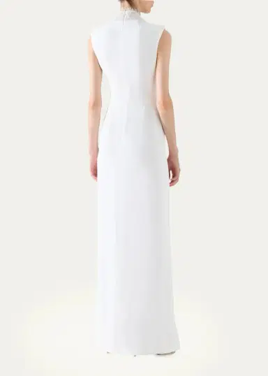 Akris Sleeveless Fringed Organza V-Neck Silk Crêpe Column Gown | Thumbnail 3 Akris Sleeveless Fringed Organza V-Neck Silk Crêpe Column Gown | Thumbnail 3