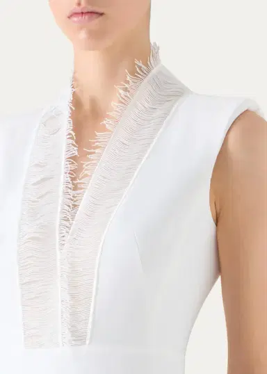 Akris Sleeveless Fringed Organza V-Neck Silk Crêpe Column Gown | Thumbnail 5 Akris Sleeveless Fringed Organza V-Neck Silk Crêpe Column Gown | Thumbnail 5
