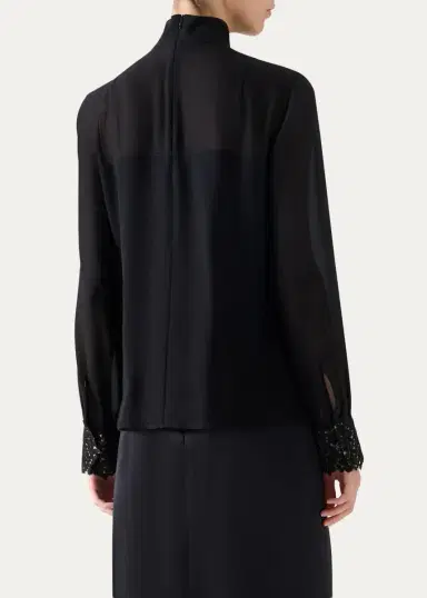 Akris Mock-Neck Lace Inset Long-Sleeve Blouse | Thumbnail 3 Akris Mock-Neck Lace Inset Long-Sleeve Blouse | Thumbnail 3