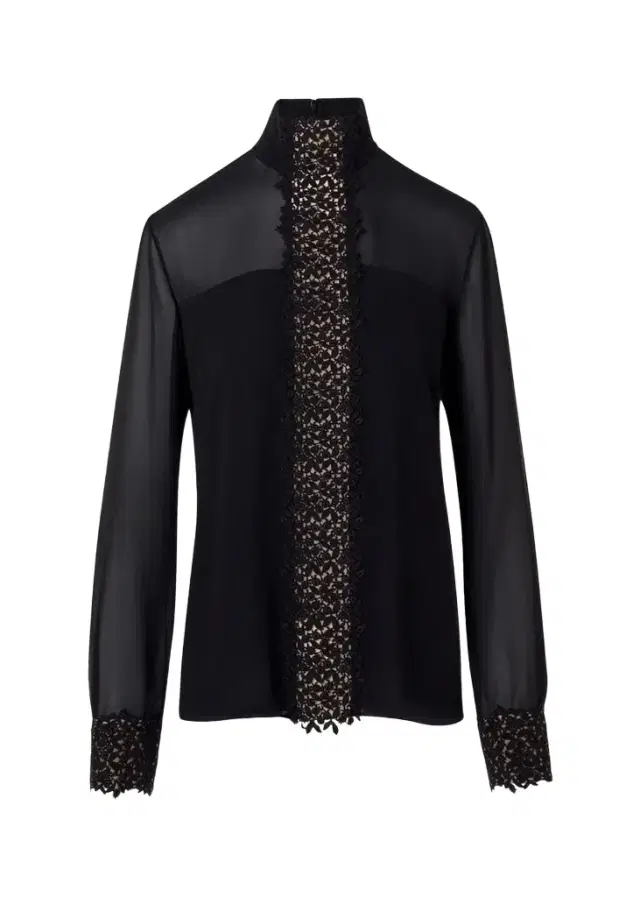 Mock-Neck Lace Inset Long-Sleeve Blouse Mock-Neck Lace Inset Long-Sleeve Blouse